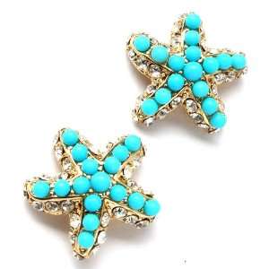  Gorgeous Sea Lovers Turquoise Gold Crystal Starfish Stud 