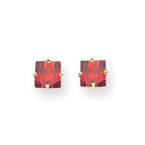  14k 5mm Princess Cut Garnet earring XE61GA: Jewelry