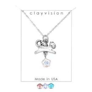  Clayvision Cat Angel Necklace Charm with a Glass Star Bead 