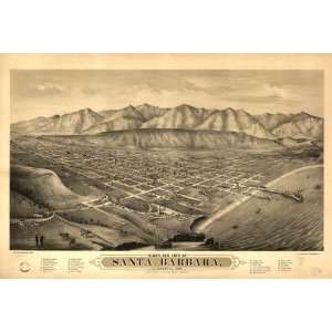 : Historic Panoramic Map Birds eye view of Santa Barbara, California 
