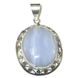  Oval Blue Lace Agate & Sterling Silver Pendant: Home 