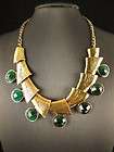 Ethnic Brass Tone Green Rhinestone Pendant Necklace Chains PN952 