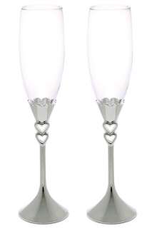 Silver Plated Open Hearts Stem Wedding Personalized Toasting Goblets