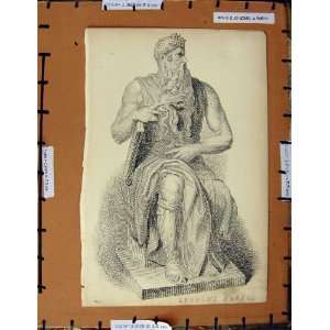  Antique Print C1800 1870 Sculpture AngeloS Moses