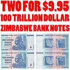 100 TRILLION DOLLAR ZIMBABWE BANK NOTES ★ LOT OF 2 ★ RARE 