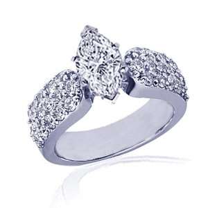  2.60 Ct Marquise & Round Cut 3 Row Diamond Engagement Ring 