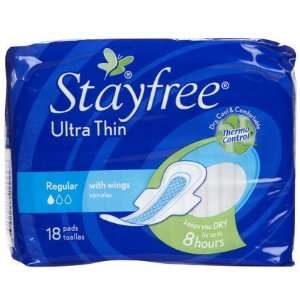 Stayfree Ultra Thin Regular Maxi Pads with Wings 18 ct (Quantity of 5)