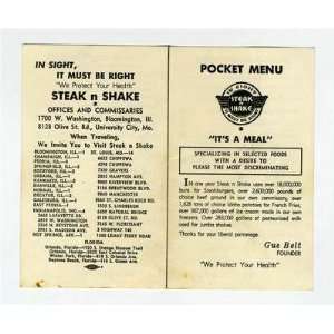 Steak and Shake Pocket Menu 1950s Its A Meal Everything 