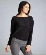 Geren Ford black silk front draped gauze back blouse style# 312821601