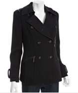 Andrew Marc black ribbed wool blend double breasted peacoat style 
