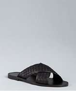 Bottega Veneta black intrecciato leather crisscross slide sandals 