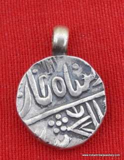 ANCIENT ANTIQUE OLD SILVER MUGHAL COIN PENDANT INDIA  