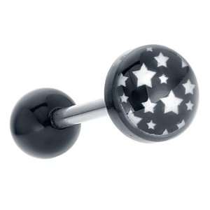  Black / White Acrylic Star Cluster Logo Tongue Ring Barbell: Jewelry