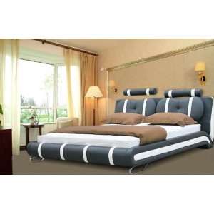  Modern Leather Black & White Cleopatra Bed Queen: Home 