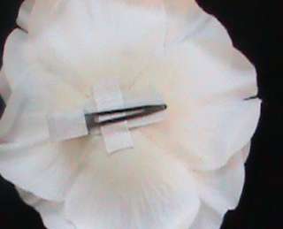 BRIDAL WHITE SILK ROSE FLOWER CENTER PEARLS HAIR CLIP  