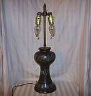 Antique Enamel Bronze Table Lamp Cloisonne Champleve Double Adjustable 