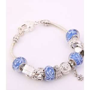  Fashion Jewelry Desinger Murano Glass Bead Bracelet Blue 