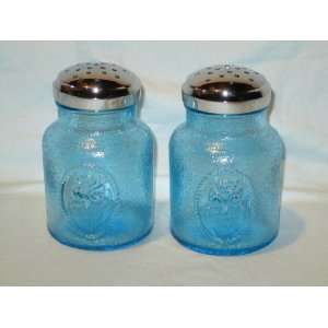   Pair of Decorative Blue Glass Owl Shaker Jars 