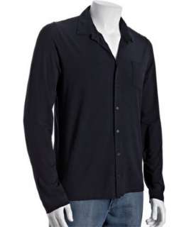 Prada dark blue silk jersey button front shirt  