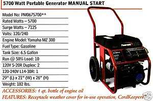 5700 Watt Portable Powermate Generator Manual Start NEW Yamaha Engine 