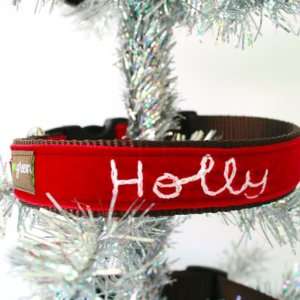   : Holly Hand Embroidered Velvet Personalized Dog Collar: Pet Supplies