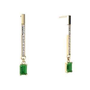   Yellow Gold Emerald cut Genuine Emerald Dangle Drop Earrings Jewelry
