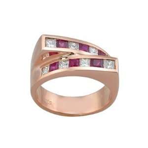  14kt  Pink Gold Diamond & Ruby Ring: Jewelry