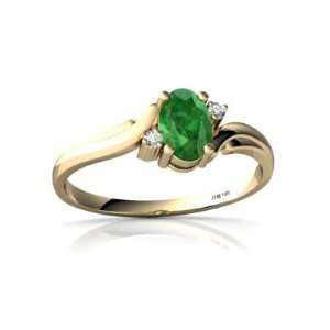  14K Yellow Gold Oval Genuine Emerald Ring Size 6: Jewelry