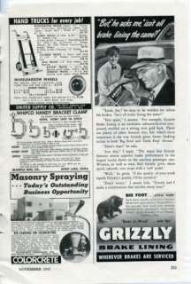 1947 GRIZZLY BRAKE Lining ASBESTOS Advertisement Ad  