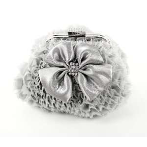 Silver Sophisticated Clutch Evening Purse with Roses Detail and High 