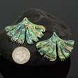   ABALONE SHELL Earring PAIR Iridescent Carved GINKGO Leaves 2.50+ g