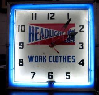 Vintage HEADLIGHT Work clothes Clock Adv displ sign lee  