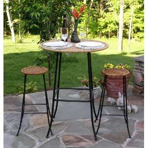   PVC Wicker Indoor Outdoor Bar Table and 2 Stools Set: Home & Kitchen