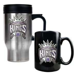 Sacramento Kings Stainless Steel Travel Mug & Black Ceramic Mug Set 