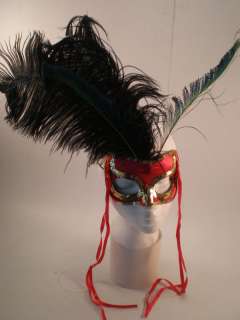 Venetian Carnival Maquerade Mardi Gras Deluxe Red Mask w Black 