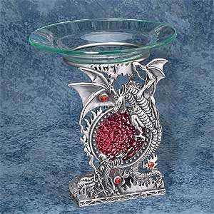  Dragon with Wizard Pewter Base Glass Oil Burner: Home 