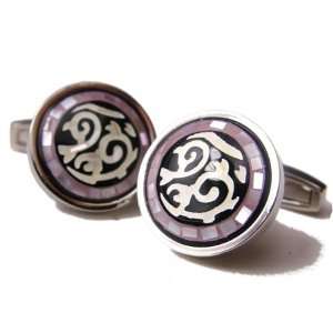 Ancient Vine in Mauve Mosaic Mother of Pearl and Onyx Cufflinks DD 