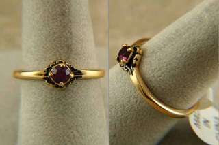 Antiqued 14kt Hge 1/4 Ct Amethyst Simulated Ring, Sz 6  