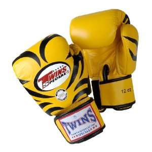 Twins Muay Thai Boxing Gloves   Yellow Tattoo Size 12oz 