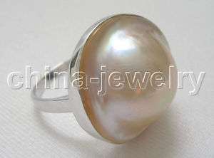 AAA100%natural 20mm white south sea Mabe pearl ring 925  