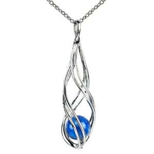  Ze Sterling Silver Caged Lapis Bead Pendant. 22 Cable 