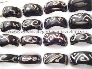 15 ENGRAVED TAGUA SEED RINGS PERUVIAN JEWELRY WHOLESALE  