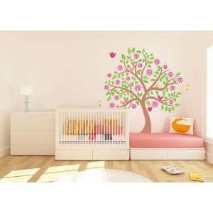  Kids Tree Vinyl Wall Decal with 10 Birds and Flowers 