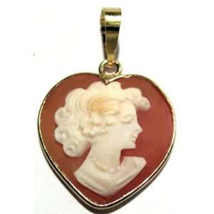 Heart Came Pendant, Italian Conch Shell Master Carved Sterling Silver 