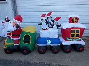 NEW CHRISTMAS SANTA ON TRAIN WITH PENGUINS 82 INFLATABLE AIRBLOWN 