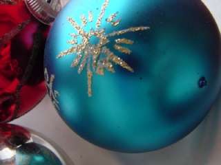 big VINTAGE GLASS CHRISTMAS ORNAMENTS mica snow glitter stenciled 