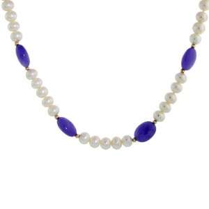 18 in. Lavender Jade & Pearl Necklace, w/ 14k Gold Beads & Lock, 7/16 