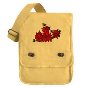  Messenger Field Bag Yellow Christmas Holiday Poinsettias 