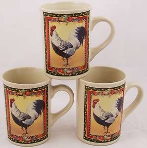 Country Rooster Fruit Tall Coffee Mugs Bay Island 4 inches tall 