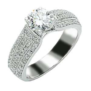 Contemporary Engagement Ring Micro Pave set Side Round Diamonds With 